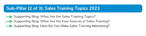 Sub-Pillar Sales Training Topics 2023