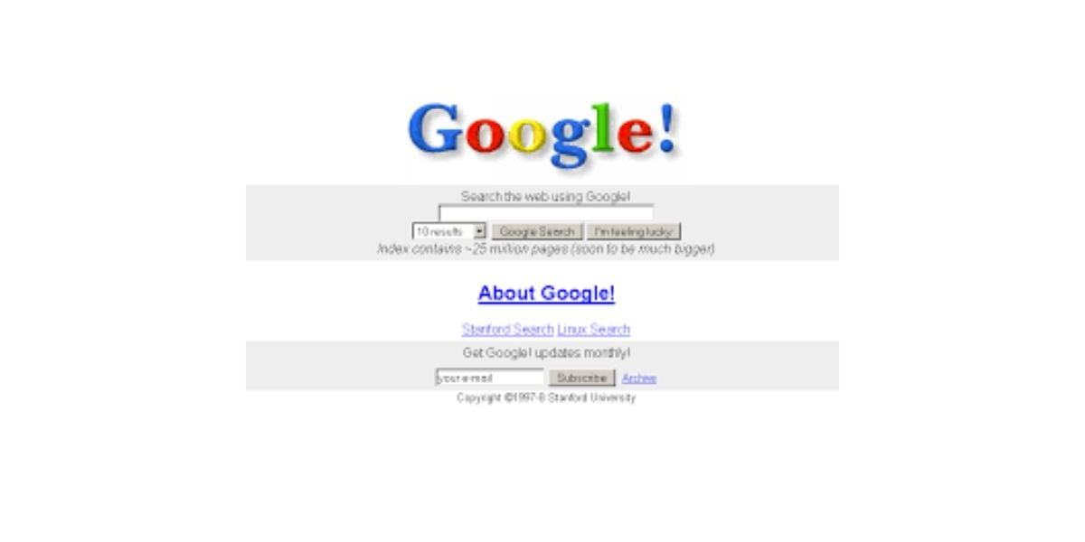Google homepage 1997