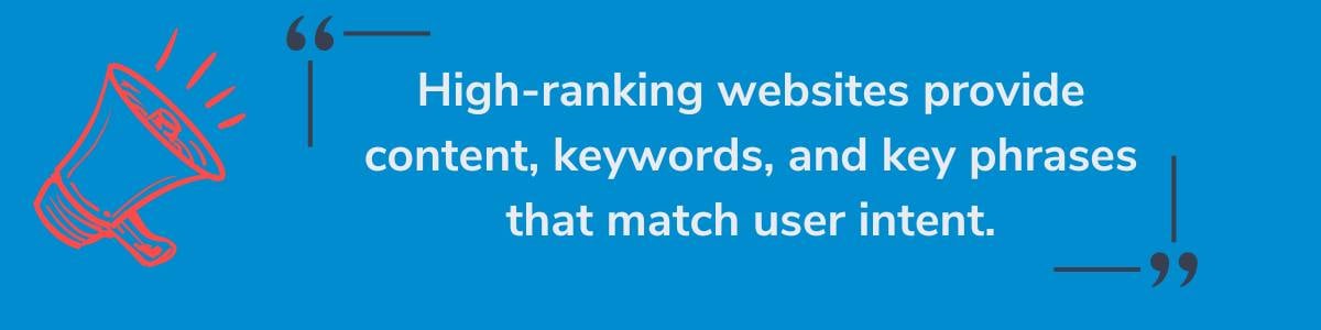 high ranking websites contain content with keywords