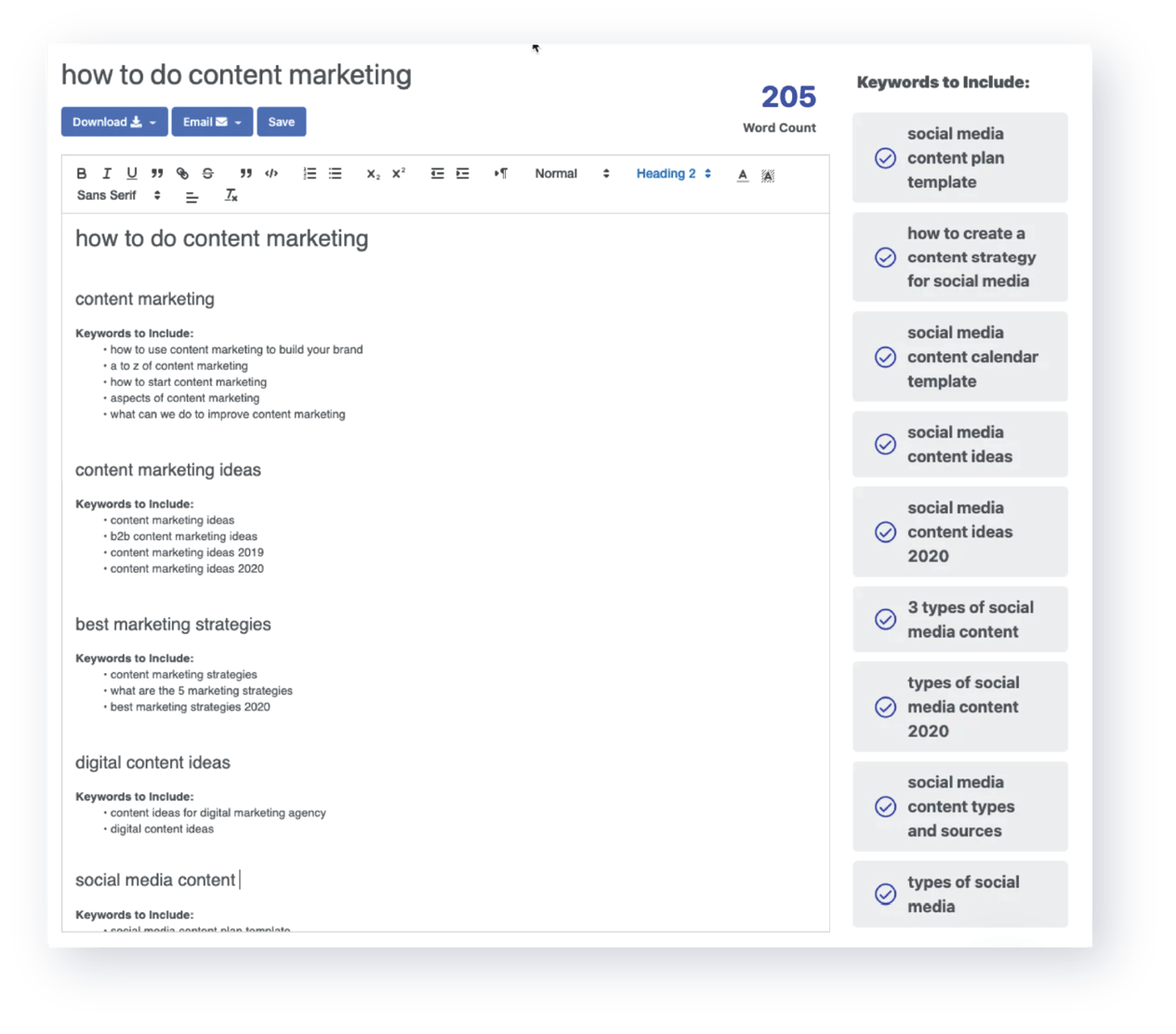 Instant Content Outlines