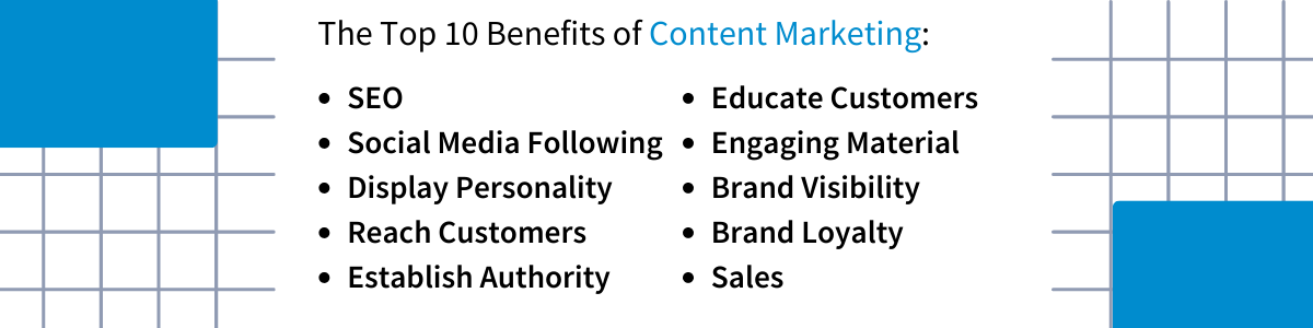 Content marketing benefits top ten list