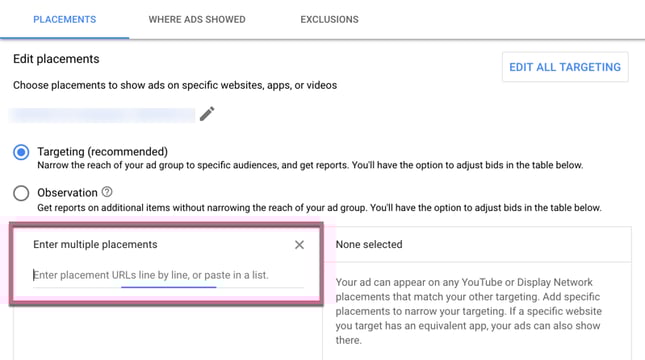 uploading lists for display ad placements